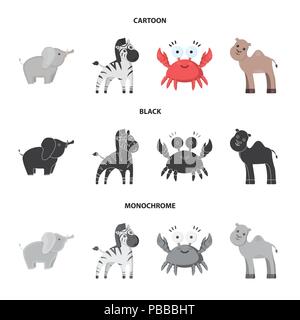An unrealistic cartoon,black,monochrome animal icons in set collection for design. Toy animals vector symbol stock  illustration. Stock Vector