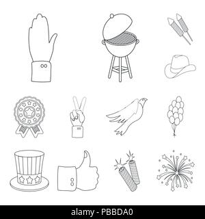 Day of Patriot, holiday outline icons in set collection for design. American tradition vector symbol stock  illustration. Stock Vector