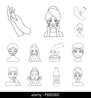 Skin care outline icons in set collection for design. Face and body vector symbol stock  illustration. Stock Vector