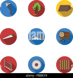 Sawmil and timber set icons in flat style. Big collection of sawmill and timber vector symbol stock Stock Vector