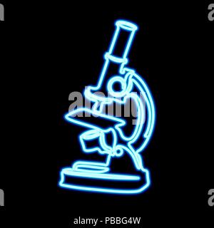 Single continuous line art science research microscope sigh. Biology micro technology medicine business lab neon blue glow design one sketch outline drawing vector illustration Stock Vector