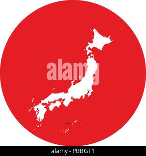 Outline of map of Japan in red circle - flag of Japan Stock Vector