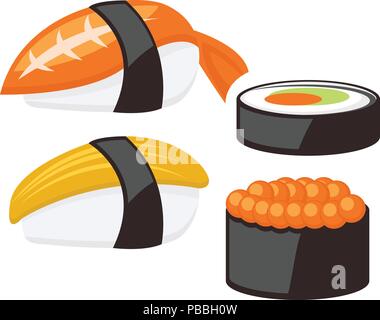 Sushi and rolls - japanese food set icons Stock Vector