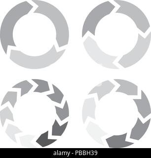 Grey arrows in a circle flow - set of arrow loaders Stock Vector