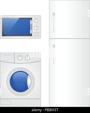 Home appliances - microwave, laundry washer and fridge Stock Vector