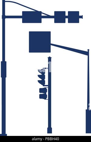 Silhouette of traffic lights on pole - signal post Stock Vector