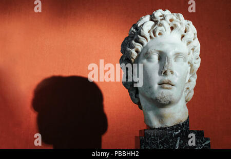 Seville, Spain - July 7th, 2018: Alexander the Great portrait from Hadrian Rule, Archaeological Museum of Seville, Andalusia, Spain Stock Photo