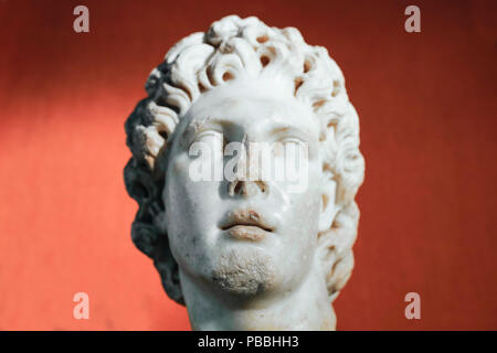 Seville, Spain - July 7th, 2018: Alexander the Great portrait from Hadrian Rule, Archaeological Museum of Seville, Andalusia, Spain Stock Photo