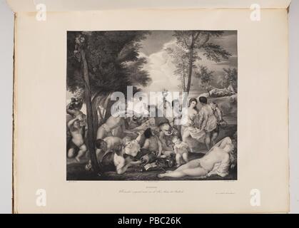 José de Madrazo y Agudo; Real Establecimiento Litográfico de Madrid; Ludwid Theodor Zöllner -Lithographer- (After Titian) / 'The Andrians'. 1832 - 1837. Lithographic aquatint, Crayon lithography, Pen lithography, Scraper on wove paper. Museum: Museo del Prado, Madrid, España. Stock Photo