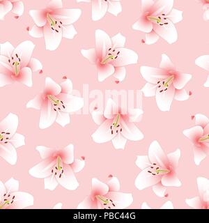 Lilium candidum, the Madonna lily or Pink Lily on Light Pink Background. Vector Illustration. Stock Vector