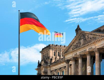 German flag at the Reichstag in Berlin Stock Photo