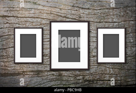 blank photo frame on old wood background Stock Photo