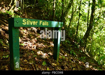 The sign for Silver falls, Nandroya Falls Circuit, Atherton Tablelands, QLD, Australia Stock Photo