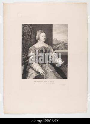 José de Madrazo y Agudo; Real Establecimiento Litográfico de Madrid; Cayetano Rodríguez -Lithographer- (After Titian) / 'The Empress Isabel of Portugal'. 1832 - 1837. Lithographic aquatint, Crayon lithography, Pen lithography, Scraper on wove paper. Museum: Museo del Prado, Madrid, España. Stock Photo