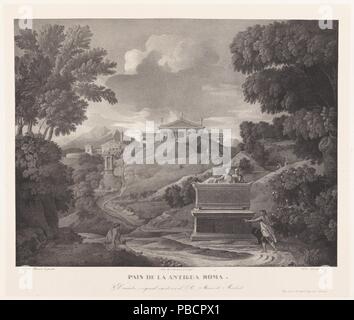 José de Madrazo y Agudo; Real Establecimiento Litográfico de Madrid; Victor Alexis; Victor Alexis -Lithographer- (After Nicolas Poussin) / 'Landscape with Ruins'. 1829 - 1832. Lithographic aquatint, Crayon lithography, Printing on japon, Scraper on wove paper. Museum: Museo del Prado, Madrid, España. Stock Photo