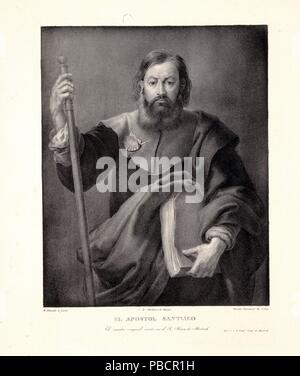 José de Madrazo y Agudo; Real Establecimiento Litográfico de Madrid; Vicente Camarón y Torra -Lithographer- (After Bartolomé Esteban Murillo) / 'The Apostle James'. 1826 - 1829. Lithographic aquatint, Crayon lithography, Pen lithography, Scraper on wove paper. Museum: Museo del Prado, Madrid, España. Stock Photo