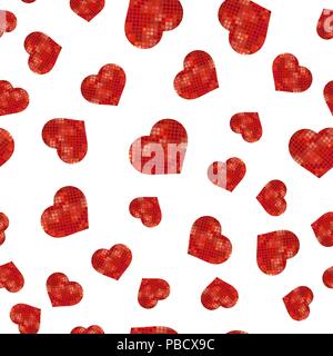 Red Polygonal Heart Random Seamless Pattern Stock Vector