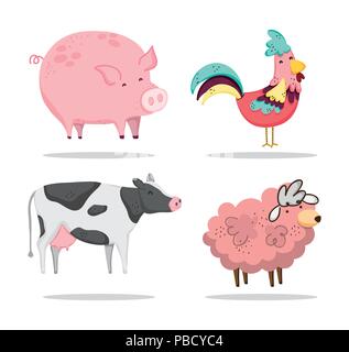 Set of farm animals cartoons Stock Vector