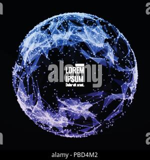 Abstract 3d Illuminated distorted Mesh Sphere . Neon Sign . Futuristic Technology HUD Element . Elegant Destroyed . Big data visualization . Stock Vector