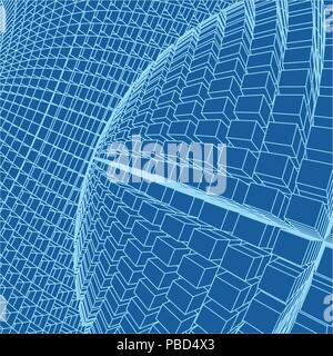 Abstract 3d Illuminated distorted Mesh Sphere . Neon Sign . Futuristic Technology HUD Element . Elegant Destroyed . Big data visualization . Stock Vector