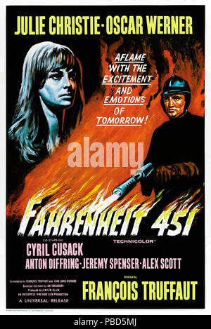 Fahrenheit 451 (1966) directed by François Truffaut and starring Oskar Werner, Julie Christie and Cyril Cusack. Ray Bradbury’s dystopian world where books are banned and independent thought discouraged. Stock Photo
