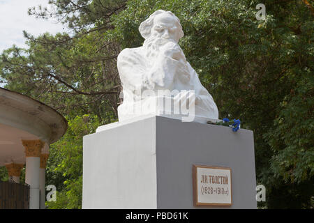 Evpatoria, Crimea, Russia - June 29, 2018: Bust of Leo Tolstoy in the city of Evpatoria, Crimea Stock Photo