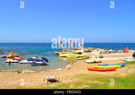 Boats for hire on Paphos Beach a tourist resort in Cyprus Stock Photo