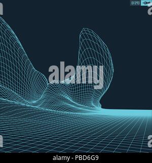 Abstract vector landscape background. Cyberspace  grid. 3d technology  illustration. Stock Vector