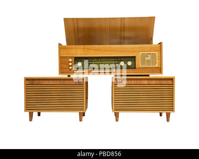 Vintage wooden radiogram isolated on whitebackground Stock Photo - Alamy