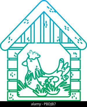 degraded line hen inside house laying farm eggs Stock Vector