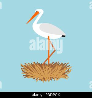 Stork in nest isolated. Bird Vector illustration Stock Vector