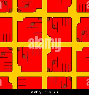 Red fist pattern seamless. Hand of man Vector background Stock Vector