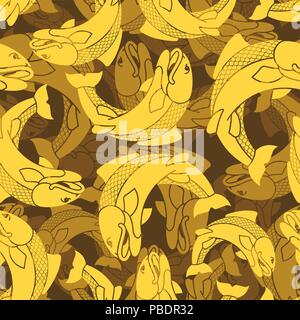 Gold Japanese carp pattern seamless. Koi ornament. Vector background Stock Vector