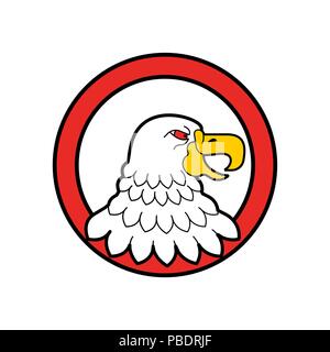 Bald eagle head in circle emblem. Predator bird symbol. Vector illustration Stock Vector