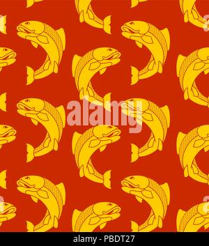 Gold Japanese carp pattern seamless. Koi ornament. Vector background Stock Vector