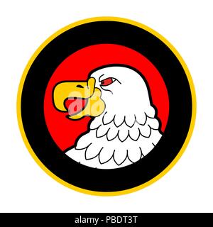 Bald eagle head in circle emblem. Predator bird symbol. Vector illustration Stock Vector