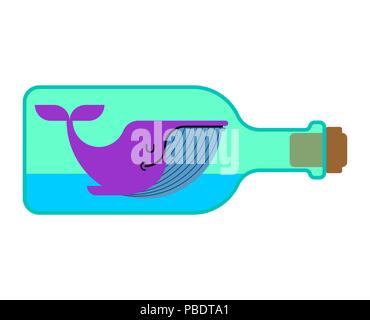 Whale in bottle isolated. sea animal Vector illustration Stock Vector