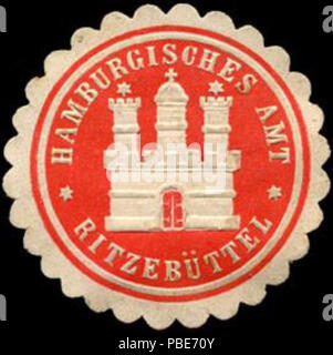 Alte Briefverschlussmarke aus Papier, welche seit ca. 1850 von Behoerden, Anwaelten, Notaren und Firmen zum verschliessen der Post verwendet wurde. 1399 Siegelmarke Hamburgisches Amt - Ritzebüttel W0220698 Stock Photo