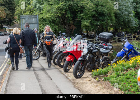 Calne, Wiltshire, UK, 28th July 2018  Bikes parked up all along the sides of paths and pavements through out the town of Calne  Credit Estelle Bowden/Alamy live news Stock Photo