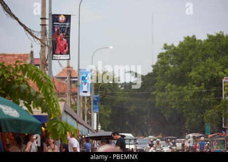 Siem Reap, Cambodia Saturday, 28th July 2018: Cambodian general election campaign posters in Siem Reap. The polls open on Sunday 29th July. Credit: Nando Machado/Alamy Live News Stock Photo