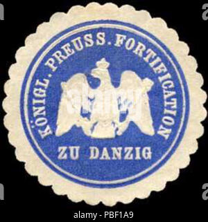 Alte Briefverschlussmarke aus Papier, welche seit ca. 1850 von Behoerden, Anwaelten, Notaren und Firmen zum verschliessen der Post verwendet wurde. 1452 Siegelmarke Königlich Preussische Fortification zu Danzig W0238164 Stock Photo