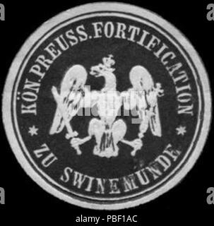 Alte Briefverschlussmarke aus Papier, welche seit ca. 1850 von Behoerden, Anwaelten, Notaren und Firmen zum verschliessen der Post verwendet wurde. 1452 Siegelmarke Königlich Preussische Fortification zu Swinemünde W0224180 Stock Photo