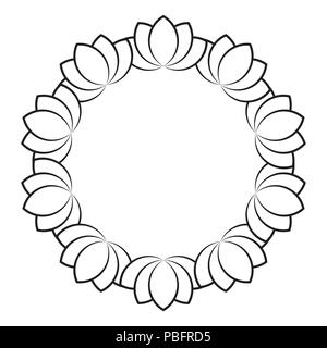 Outline flowers circle frame design, monochrome, floral border Stock Vector