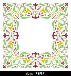 Detailed garnished oriental frame, ancient square border Stock Vector