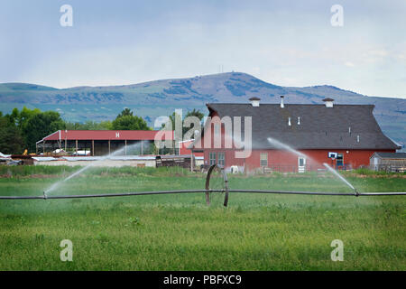 Farming irrigation systems in the Rocky Mountains of Utah. Stock Photo