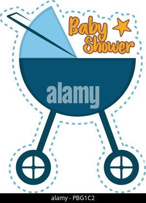 Baby shower label with a baby stroller Stock Vector