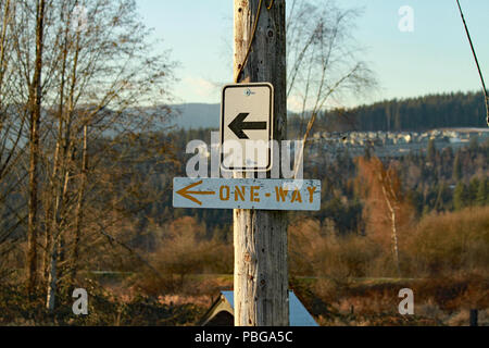 Close up on a one way sign Stock Photo