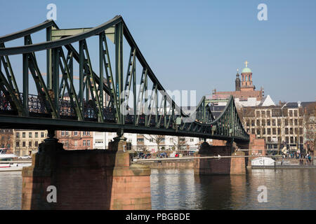Iron bridge over the Main river, Frankfurt am Main, Hesse, Germany, Europe Stock Photo