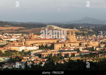 Santiago de Compostela, Spain. Aerial views of the Historic Old Town Center of the City of Santiago de Compostela, capital of Galicia, with the Cathed Stock Photo