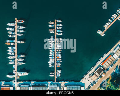 Aerial View Of Luxury Yachts And Boats In Port At The Black Sea Stock Photo